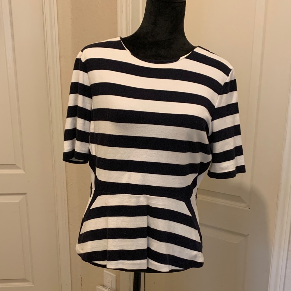 Talbots Black and White Striped Short Sleeve Top